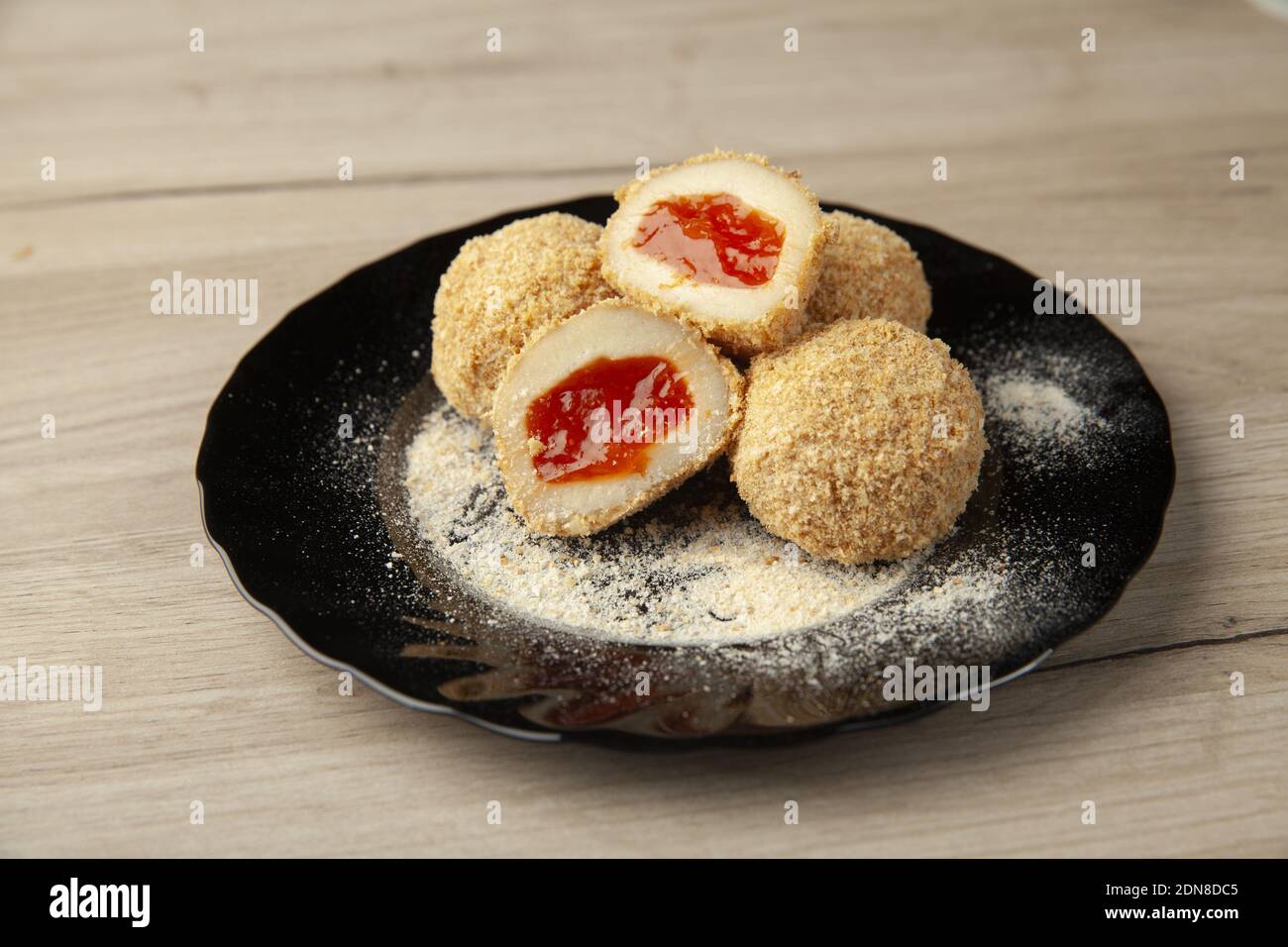 dumplings stuffed with apricot jam, close up Stock Photo