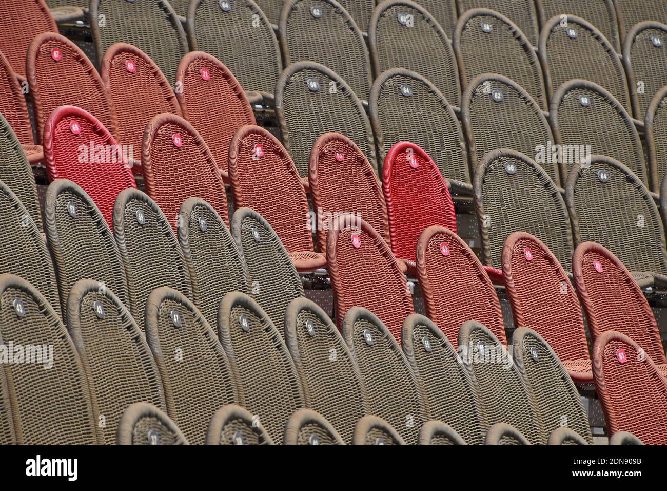 Full Frame Shot Of Empty Chairs At Stadium Stock Photo