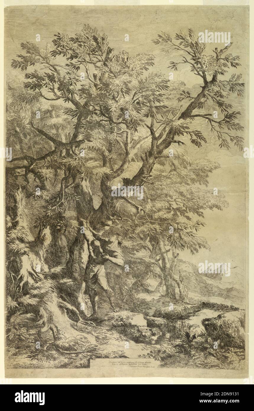 Oedipus Exposed on Mt. Cithaeron, Salvator Rosa, Italian, 1615 - 1673, Etching on paper, Italy, ca. 1650, Print Stock Photo