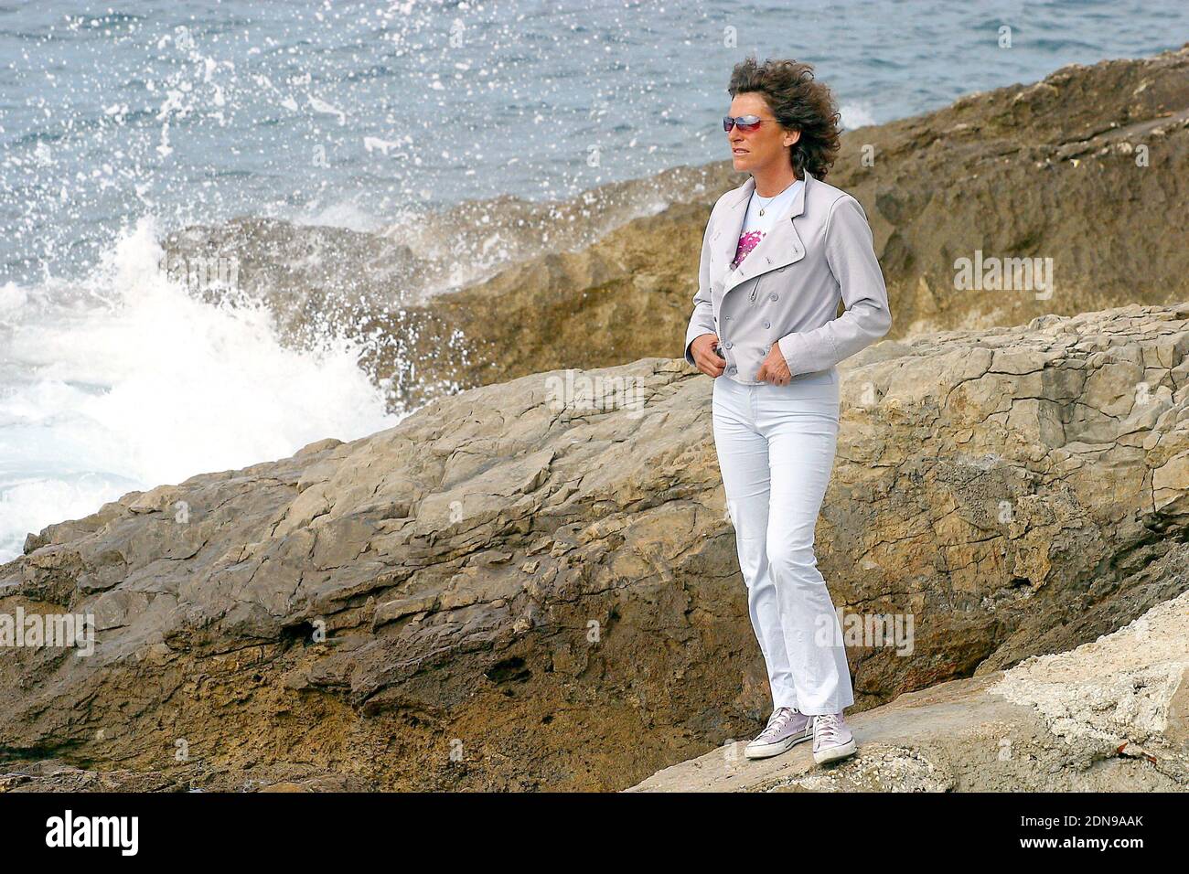 File photo : EXCLUSIVE. French skipper Florence Arthaud poses along the shoreline next to her home in Marseille's district 'La Madrague Montredon', southern France, on May 4, 2005. Eight French nationals and their two Argentine pilots all died when two helicopters collided in La Rioja province in north-west Argentina. Yachtswoman Florence Arthaud, Olympic swimmer Camille Muffat and Olympic boxer Alexis Vastine all died. The helicopters were involved in the filming of TV survival show Dropped. Photo by Gerald Holubowicz/ABACA. Stock Photo