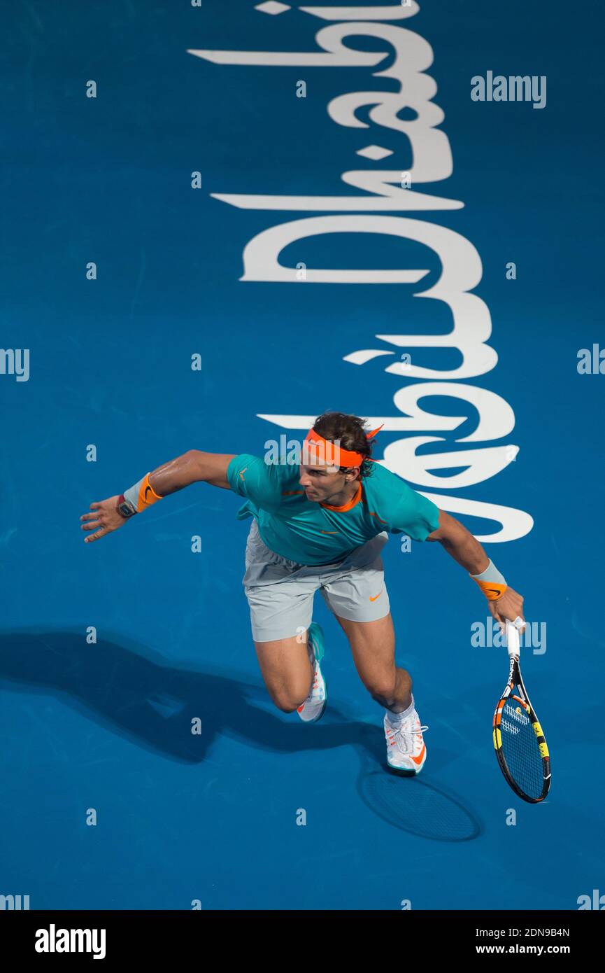 Spain Rafael Nadal competes during the Mubadala World Tennis Championship in Abu Dhabi, UAE, on January 3, 2015. Photo Christophe Guibbaud/ABACAPRESS.COM Stock Photo