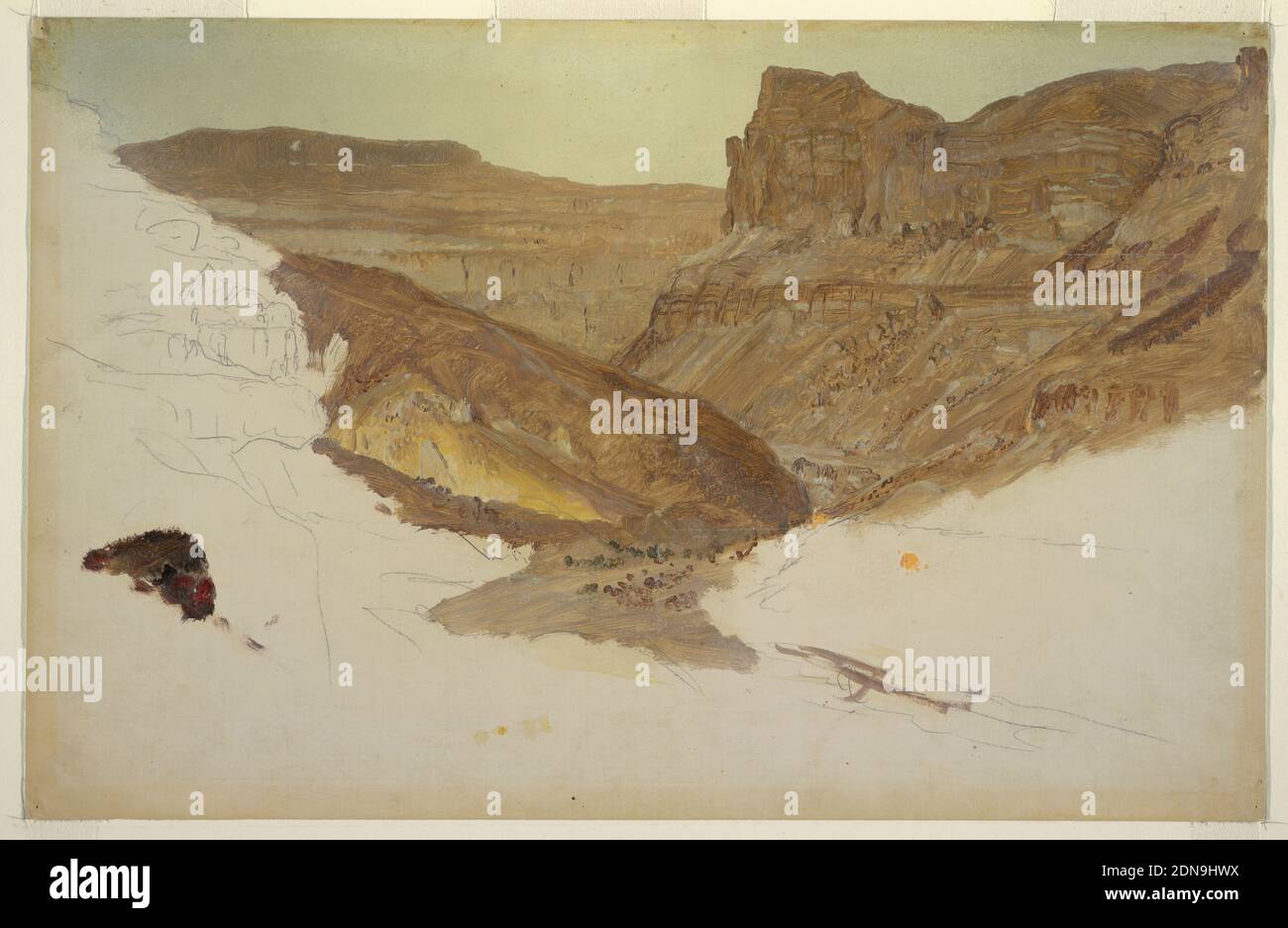 Brush and oil paint graphite on thin tan paperboard hires stock