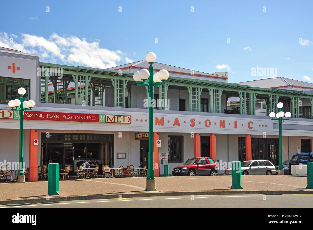 The Art Deco Masonic Hotel, Marine Parade, Napier, Hawke's Bay, North Island, New Zealand Stock Photo