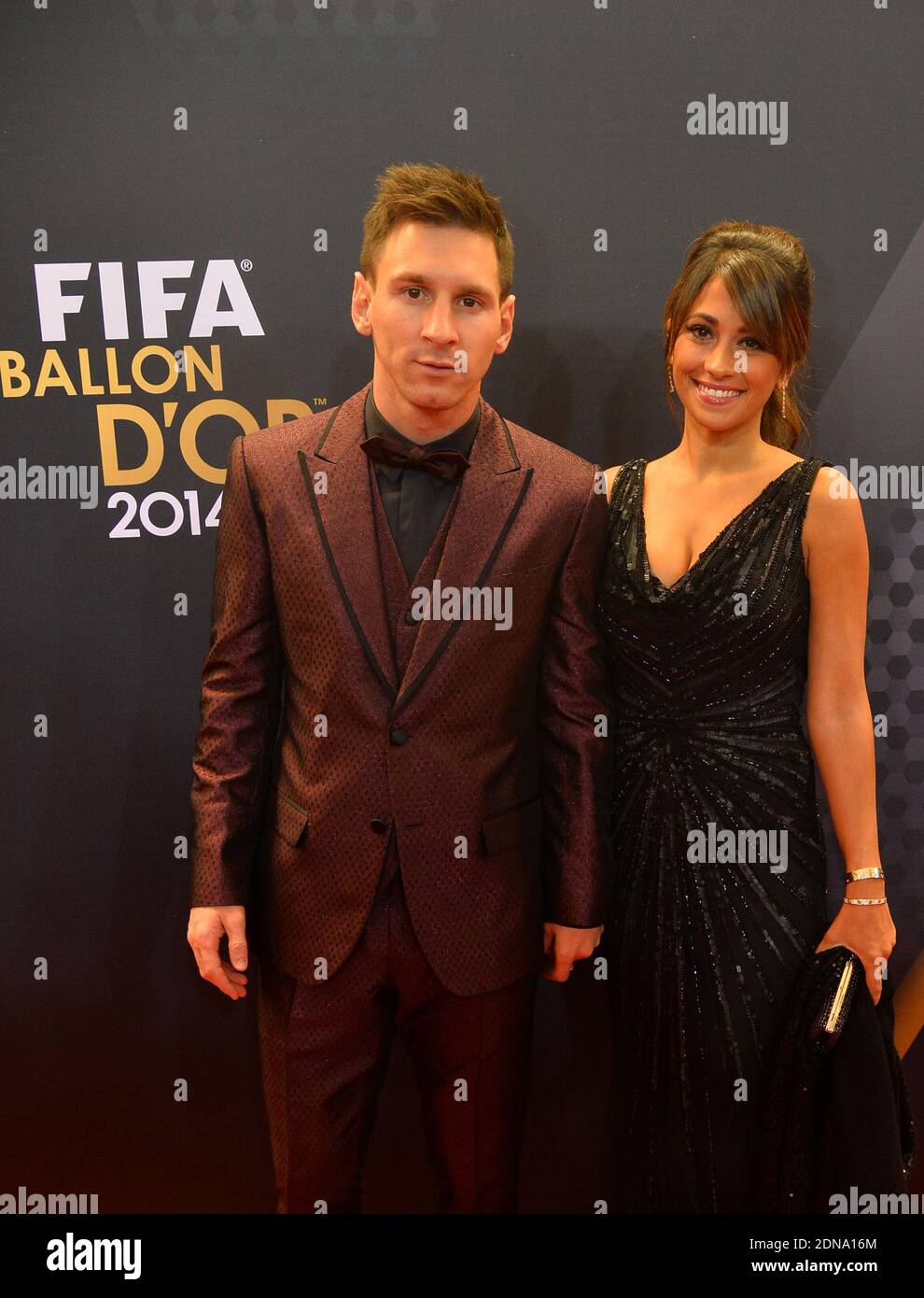 Argentina's Lionel Messi and his wife Antonella Roccuzzo arriving at the  FIFA Ballon d'Or 2014