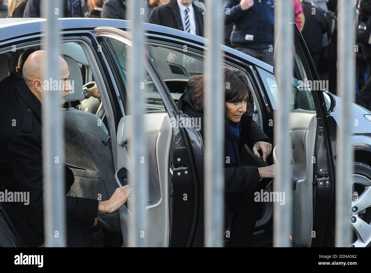 Paris Mayor Anne Hidalgo arriving for the funeral of French cartoonist and Charlie Hebdo editor Stephane 'Charb' Charbonnier, on January 16, 2014 in Pontoise, outside Paris. Twelve people were killed, including cartoonists Charb, Wolinski, Cabu and Tignous and deputy chief editor Bernard Maris when gunmen armed with Kalashnikovs and a rocket-launcher opened fire in the Paris offices of Charlie Hebdo on January 7. Photo by ABACAPRESS.COM Stock Photo
