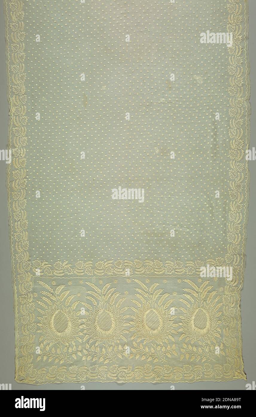 Wedding veil, Medium: cotton muslin, White work veil embroidered all over with tiny dots in white cotton., USA, 1820, costume & accessories, Wedding veil Stock Photo