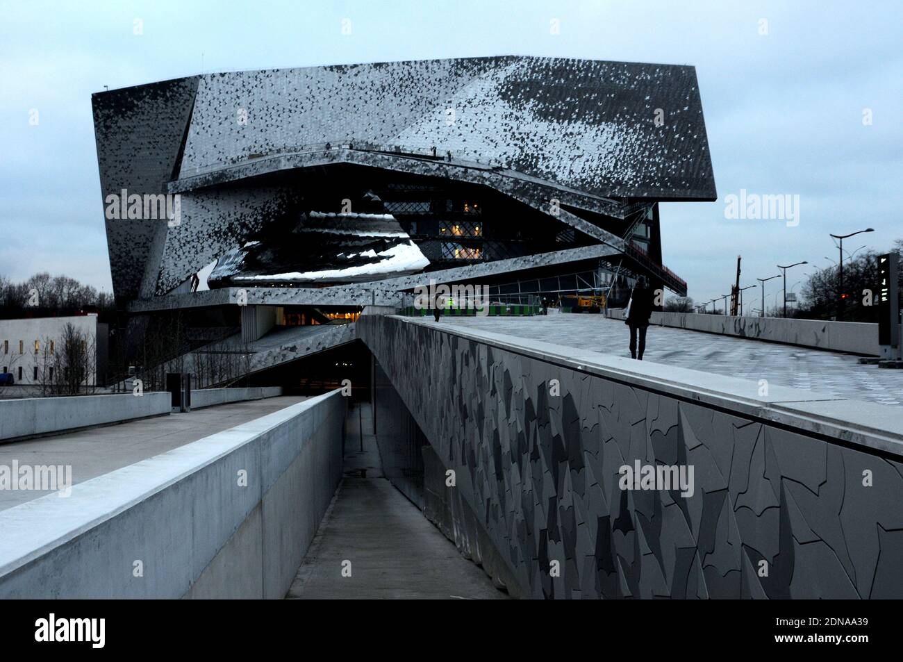 The new 'Philharmonie de Paris' in the Parc de la Villette, near Porte de Pantin in northeastern Paris, France on January 19, 2015. The Philharmonie, a multi-level concert complex designed by French architect Jean Nouvel whose main hall seats 2,400 on sweeping balconies surrounding the centre stage, took eight years and 386 million euros (455 million Dollars) of public money to build -- a budget three times its initial estimate. Photo by Alain Apaydin/ABACAPRESS.COM Stock Photo