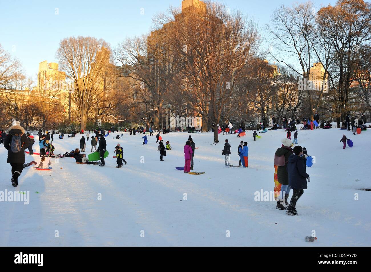 New York, USA. 17th Dec, 2020. Kids enjoying the snow day, sledding in ...