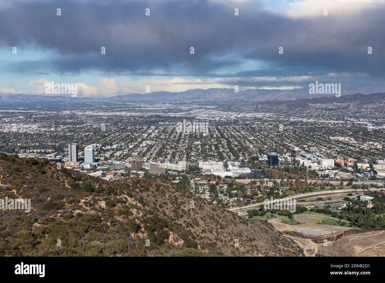 Storm clouds above Burbank and the San Fernando Valley area of Los Angeles, California. Stock Photo