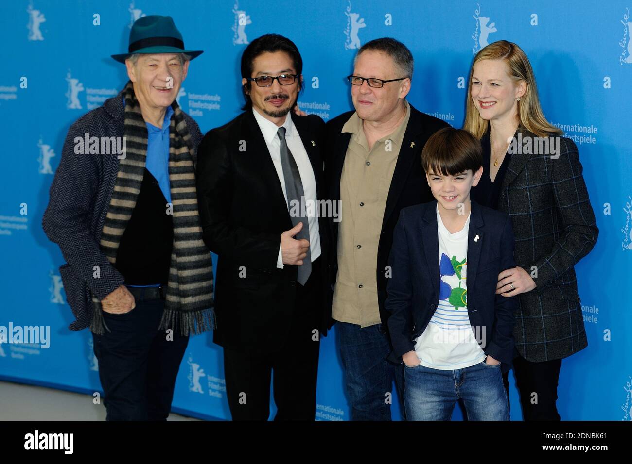 Milo Linney Ian McKellen, Bill Condon, Laura Linney and Milo Parker attending the ...