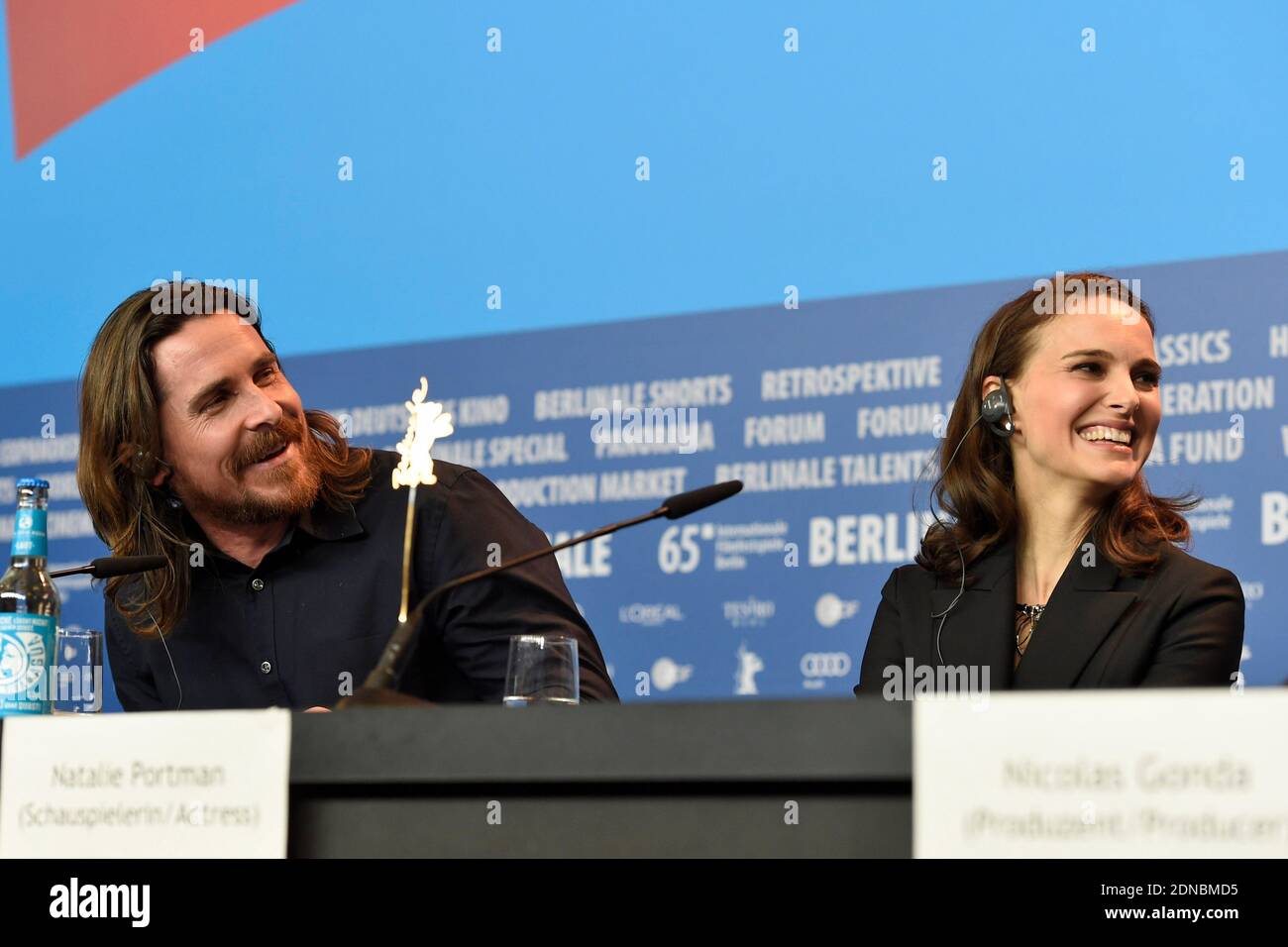 Christian Bale and Natalie Portman attending the 'Knight of Cups' Press Conference during the 65th Berlinale, Berlin International Film Festival, in Berlin, Germany on February 08, 2015. Photo by Aurore Marechal/ABACAPRESS.COM Stock Photo