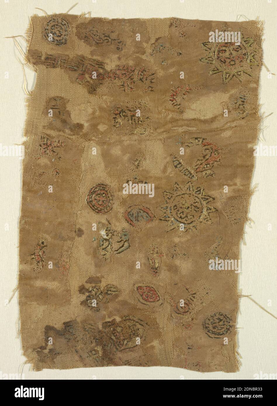 Fragment, Medium: silk on linen Technique: embroidered, 13th century, embroidery & stitching, Fragment Stock Photo