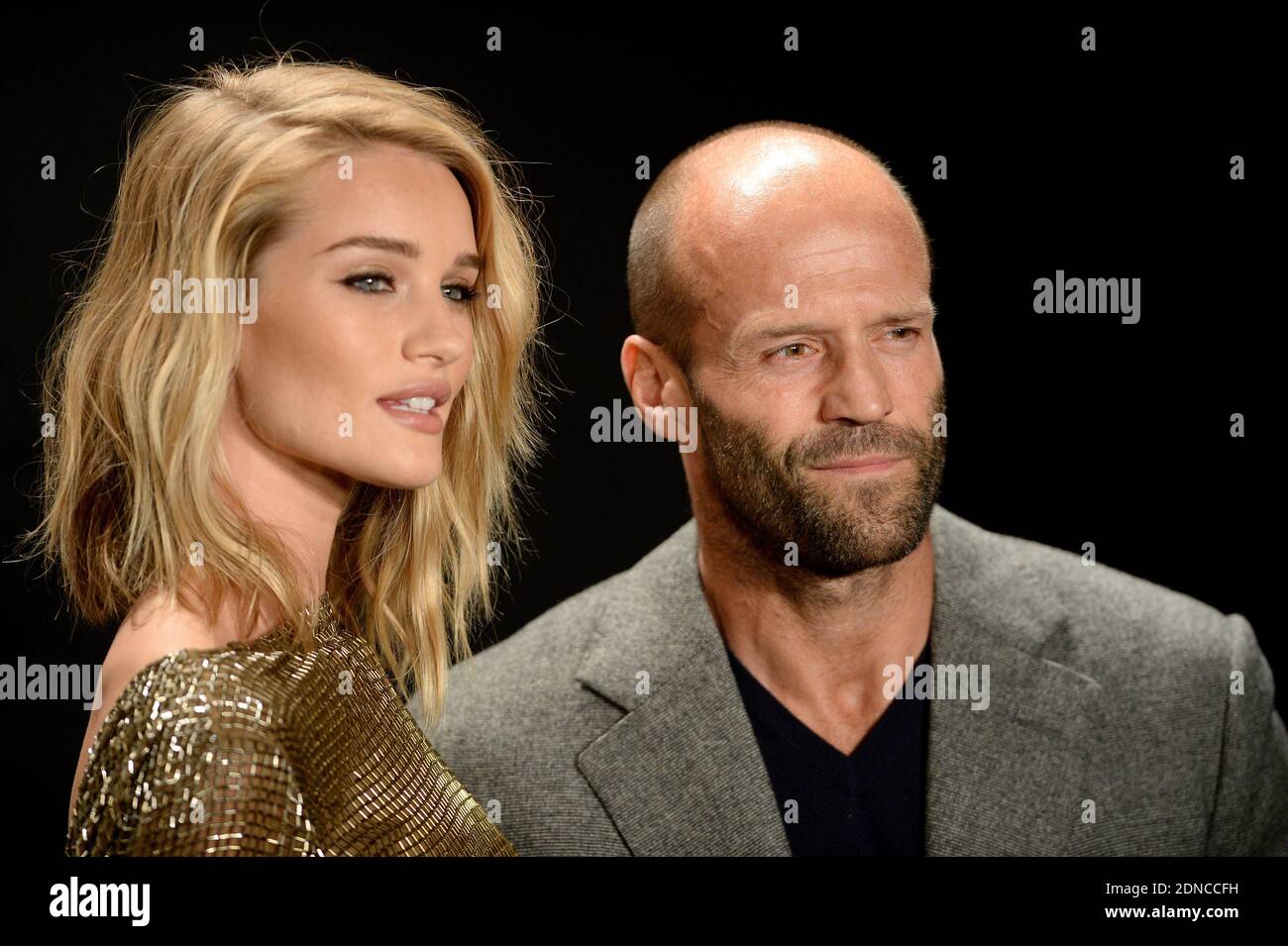 Rosie Huntington-Whiteley and Jason Statham arrive at the Tom Ford  Autumn/Winter 2015 Womenswear Collection, image size:1300x955