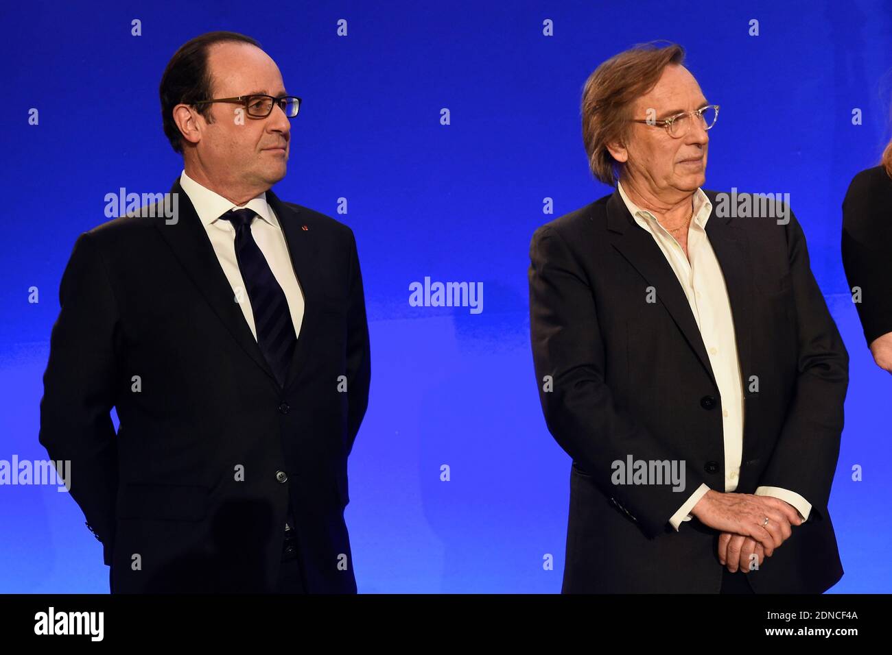 French President Francois Hollande and director Alexander Arcady during the 30th annual Dinner of the Representative Council of the Jews of France (CRIF) held at the Pullman Montparnasse Hotel in Paris, France on February 23, 2015. Photo Pool by Erez Lichtfeld/ABACAPRESS.COM Stock Photo