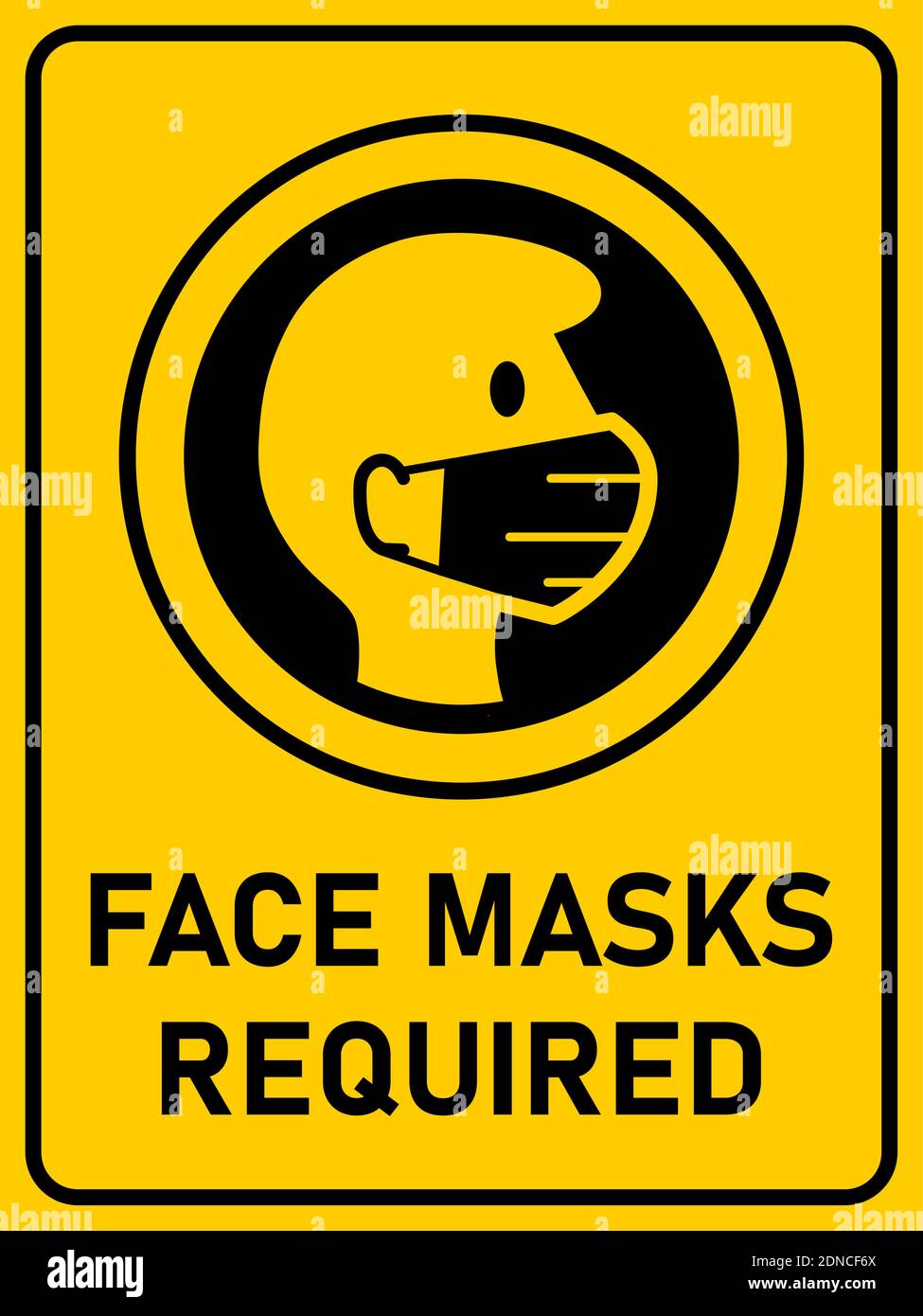 Face Masks Required Vertical Instruction Sign against the Spread of the Novel Coronavirus Covid-19, with an Aspect Ratio of 3:4. Vector Image. Stock Vector