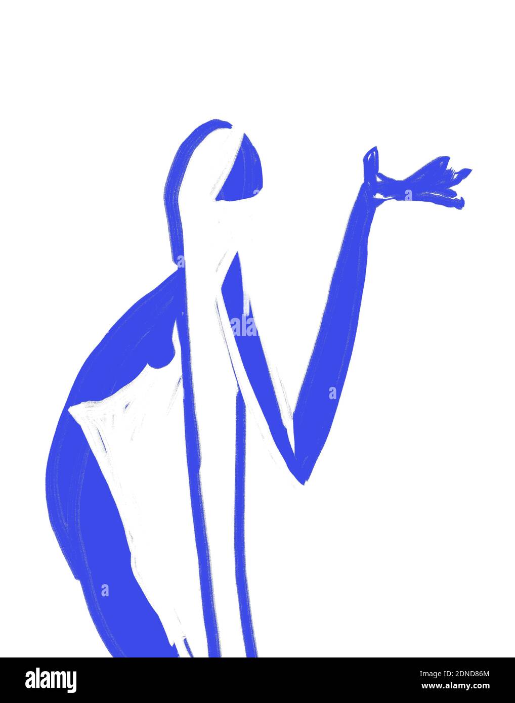 Blue woman silhouette. Minimalist Character. henri Matisse Vibe. Hand