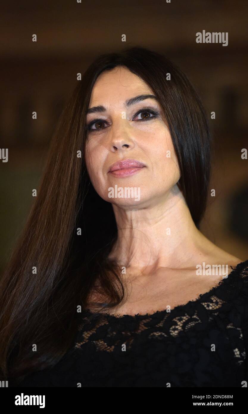 Actress Monica Bellucci attends the event 'Gout de France -Good France' (Taste of France, Days of French gastronomy in Italy) at the France's embassy, in the Palazzo Farnese in Rome, on March 19, 2015. The French operation aims to promote French gastronomy through chefs in some 150 countries. ?Gout de France / Good France? celebrates French gastronomy in various locations worldwide on March 19, 2015. Over 1000 chefs on all five continents have joined the event on the eve of spring. Dinners served simultaneously in participating restaurants will honour the merits of French cuisine, its capacity Stock Photo