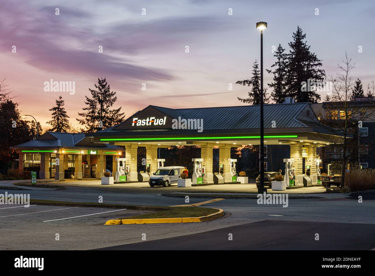SURREY, CANADA NOVEMBER 07, 2019 fast fuel gas station early morning