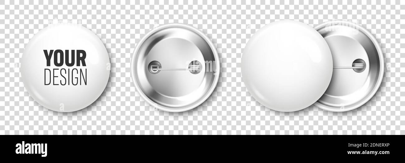 Realistic White Blank Badge 3d Glossy Round Button Pin Badge Mockup