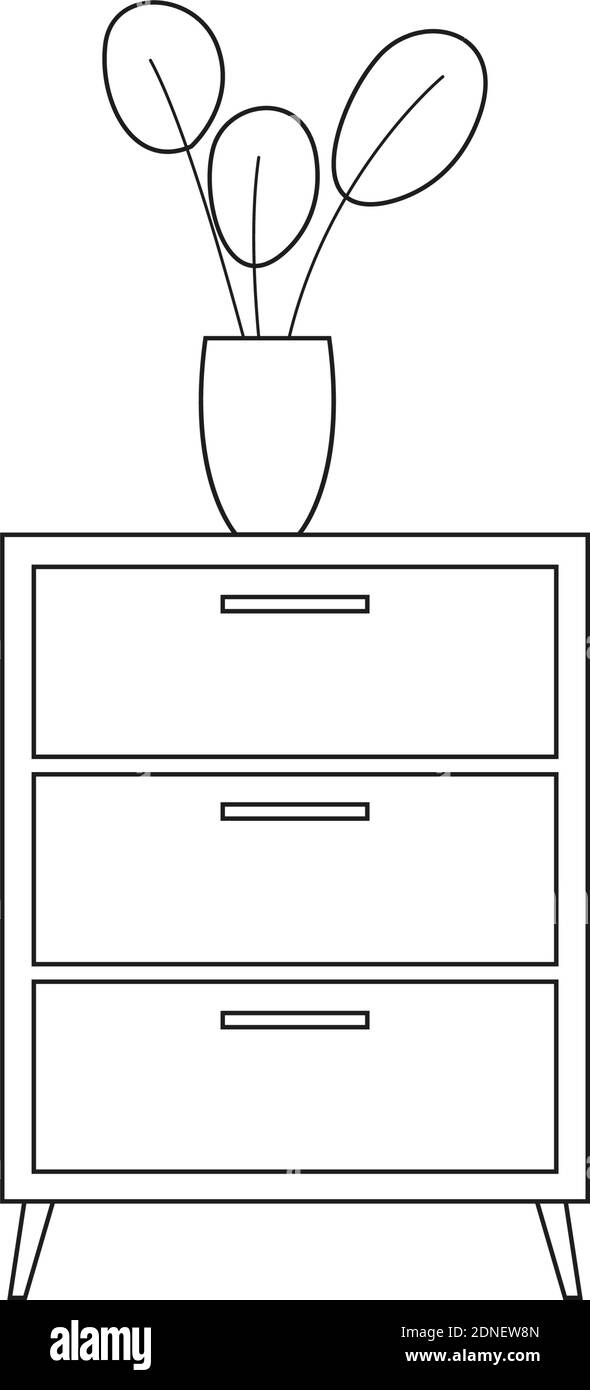 Isolated table and flower vase household draw items icon- Vector Stock Vector