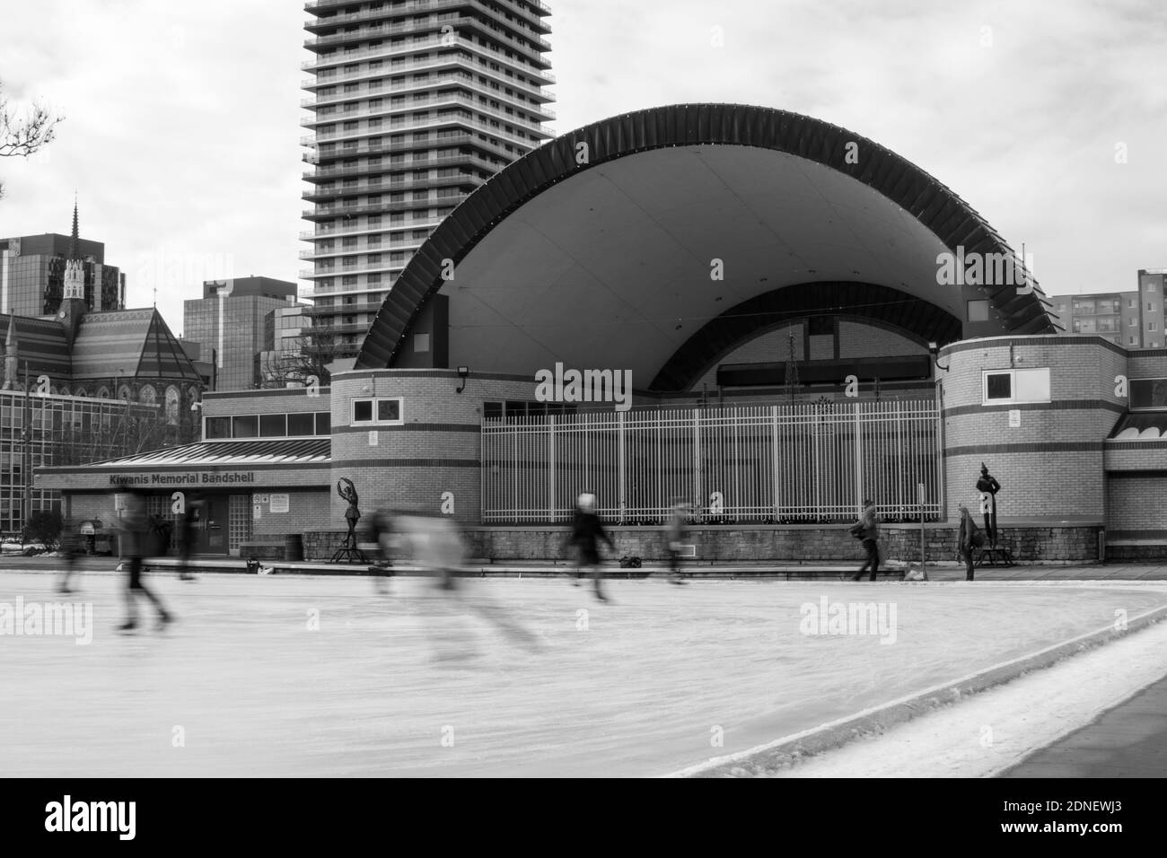outdoor skating rink with skaters in downtown london ontario Stock