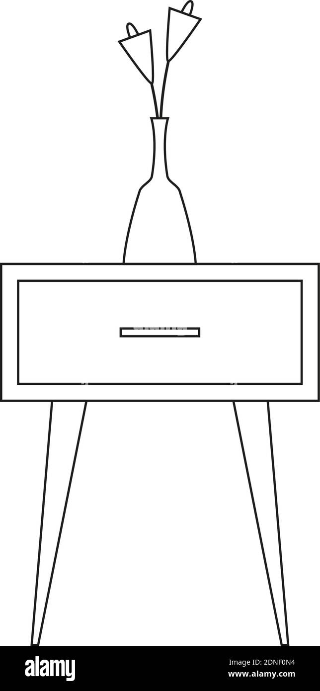 Isolated table and flower vase household draw items icon- Vector Stock Vector
