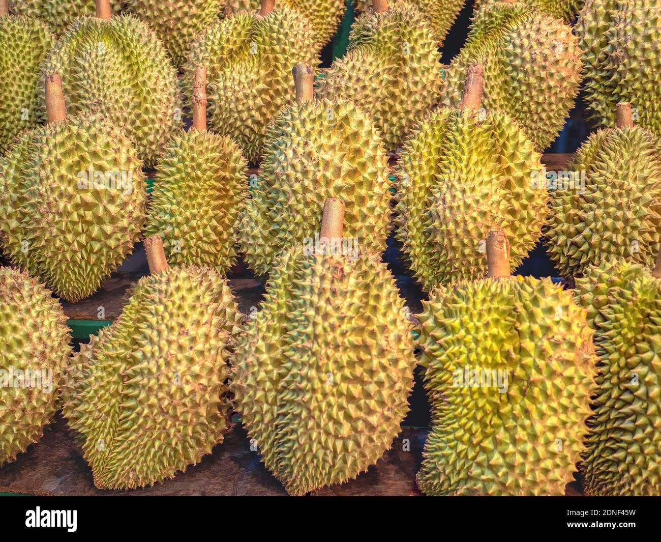 The Pile Of Fresh Durians In The Durian Market Stock Photo Alamy