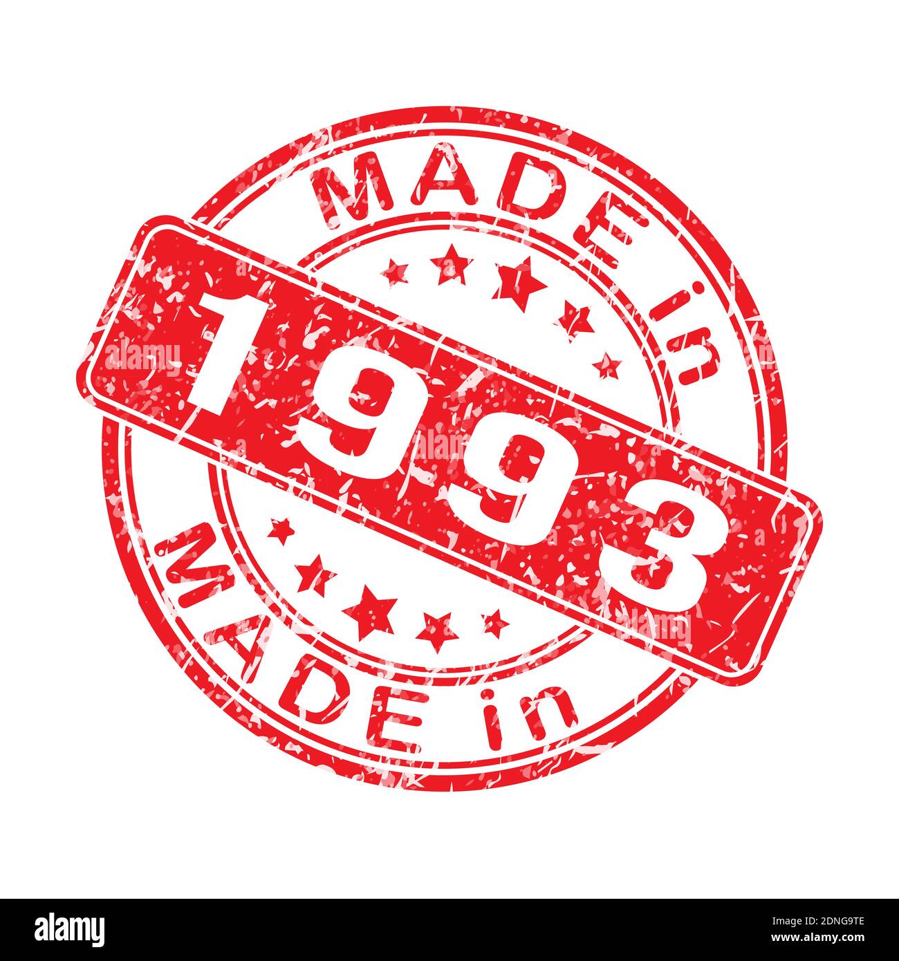 An imprint of a seal or stamp with the inscription MADE IN 1993. Editable vector illustration