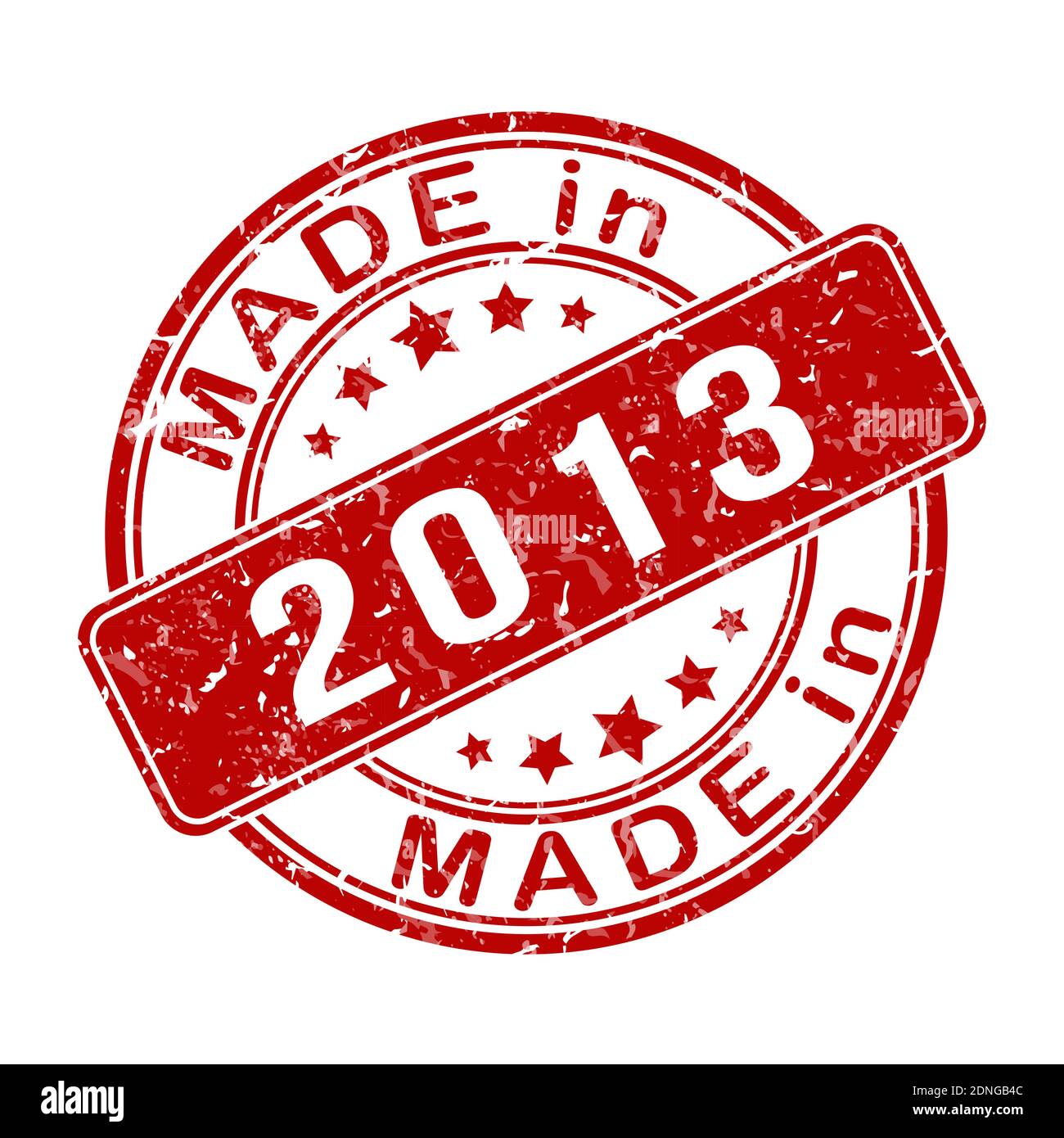 Imprint of a seal or stamp with the inscription MADE IN 2013. Editable vector illustration