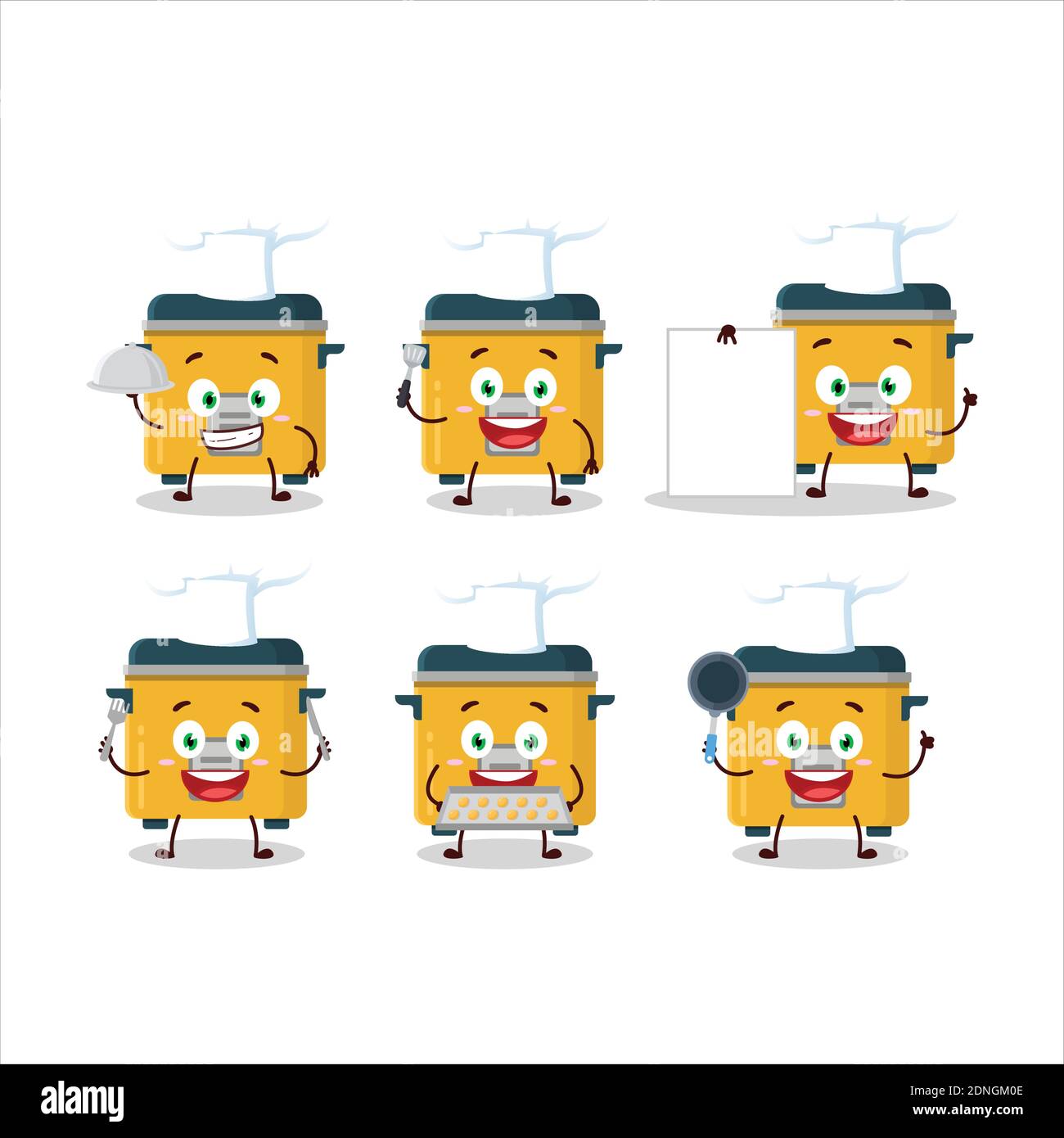 Cartoon character of rice cooker with various chef emoticons. Vector ...