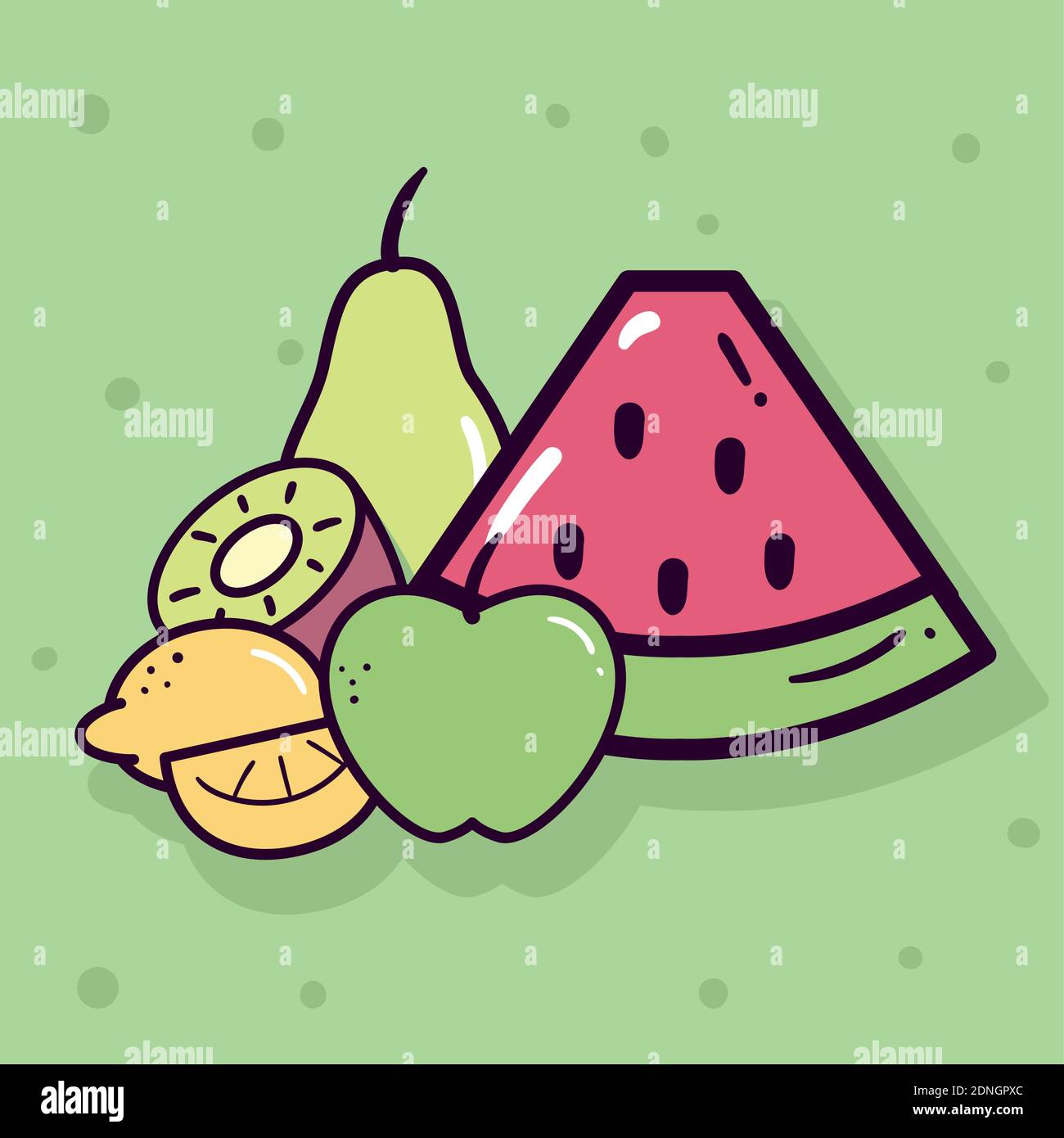 watermelon apple pear kiwi and lemon design of healthy organic food ...