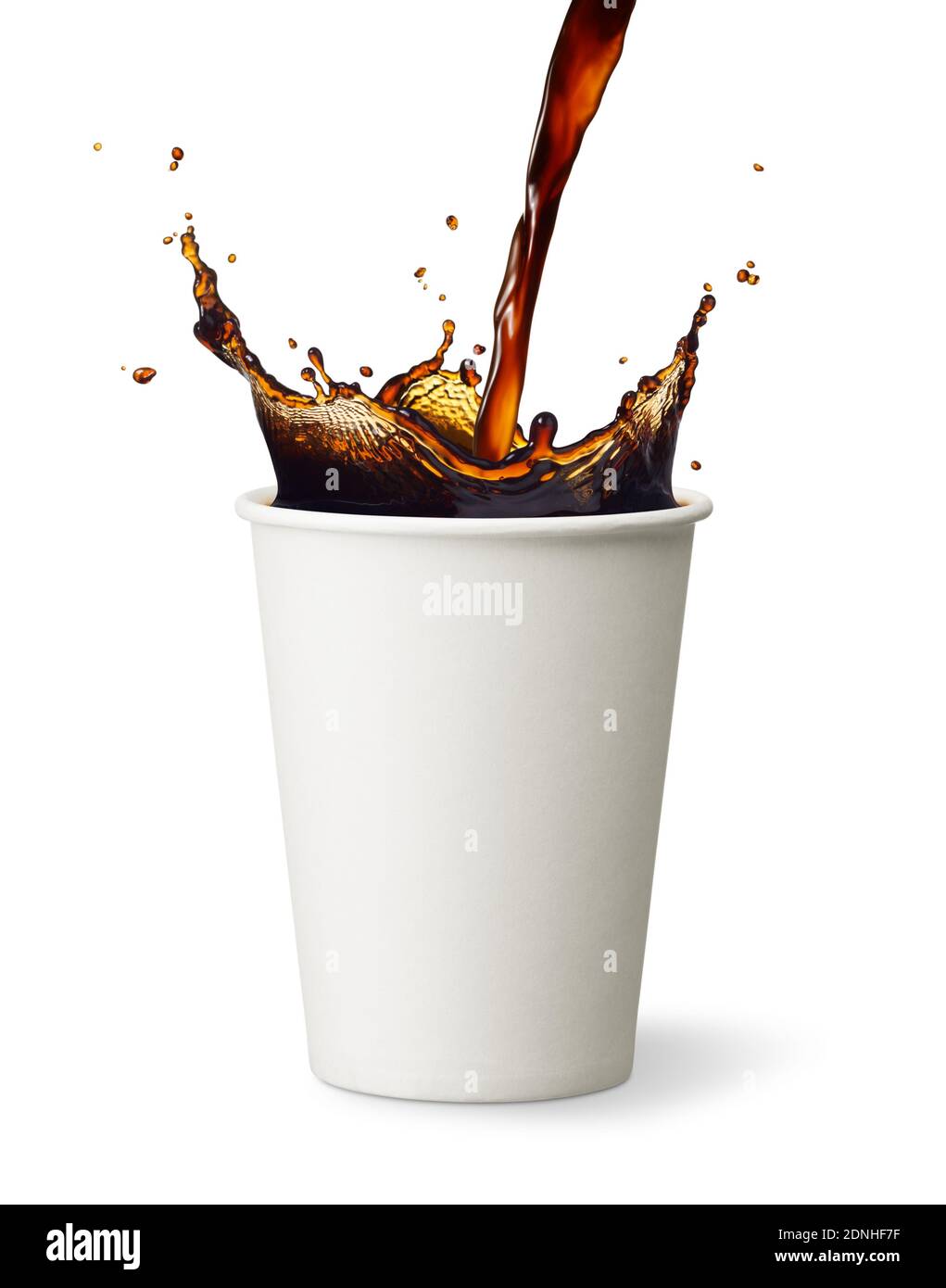 pouring coffee into paper cup causing splash Stock Photo