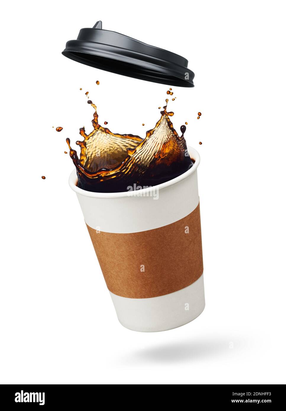 cup of coffee splashing with lid open Stock Photo