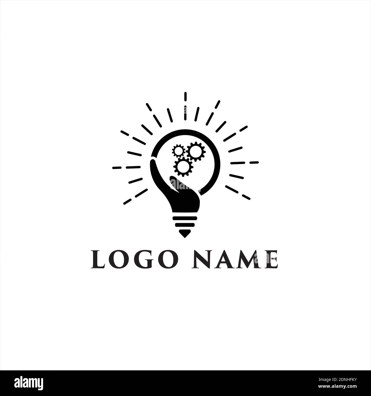 Light bulb and hand logo template. Creative idea vector design. Smart writer logotype Stock Vector