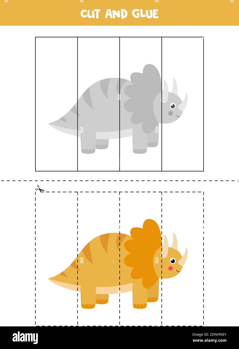 Cut and paste game for kids. Cute dinosaur trice raptor in cartoon ...