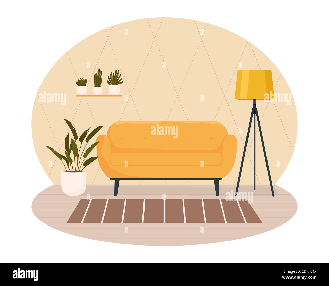 Living room interior on isolated white background. Stock Vector