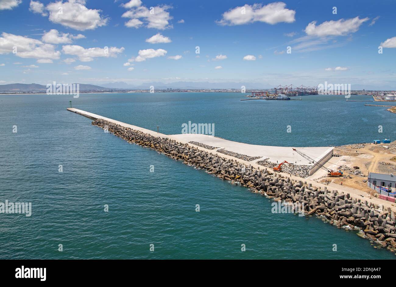 Cape Town, Western Cape / South Africa - 11/26/2020: Aerial photo of V&A Waterfront helipads and breakwater Stock Photo