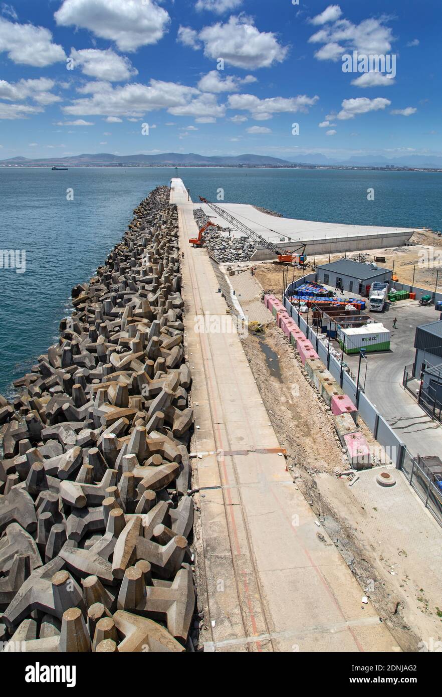 Cape Town, Western Cape / South Africa - 11/26/2020: Aerial photo of V&A Waterfront breakwater Stock Photo