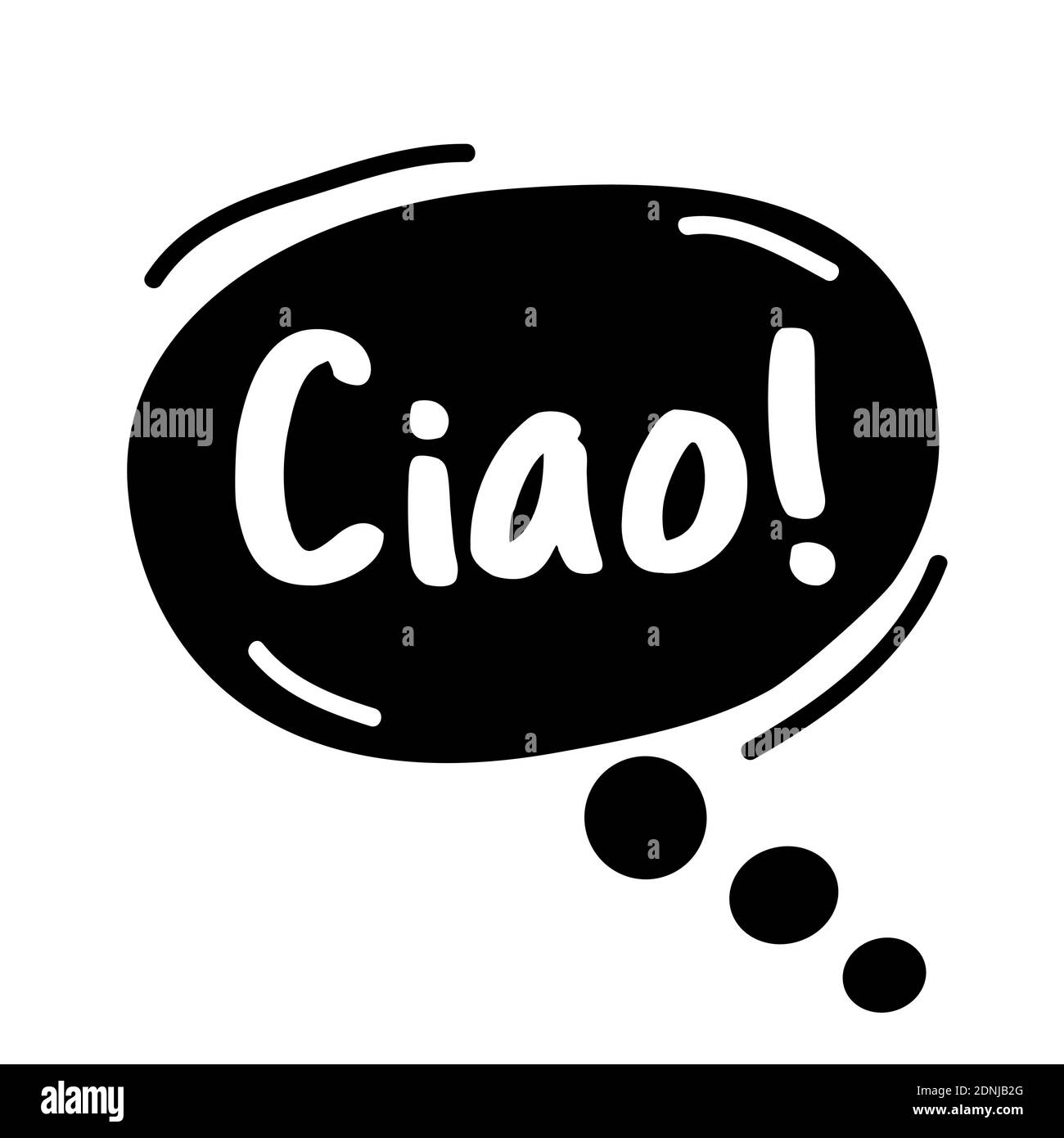 Text Hello, in Italian ciao. Bubble talk phrases. Hand drawn doodle