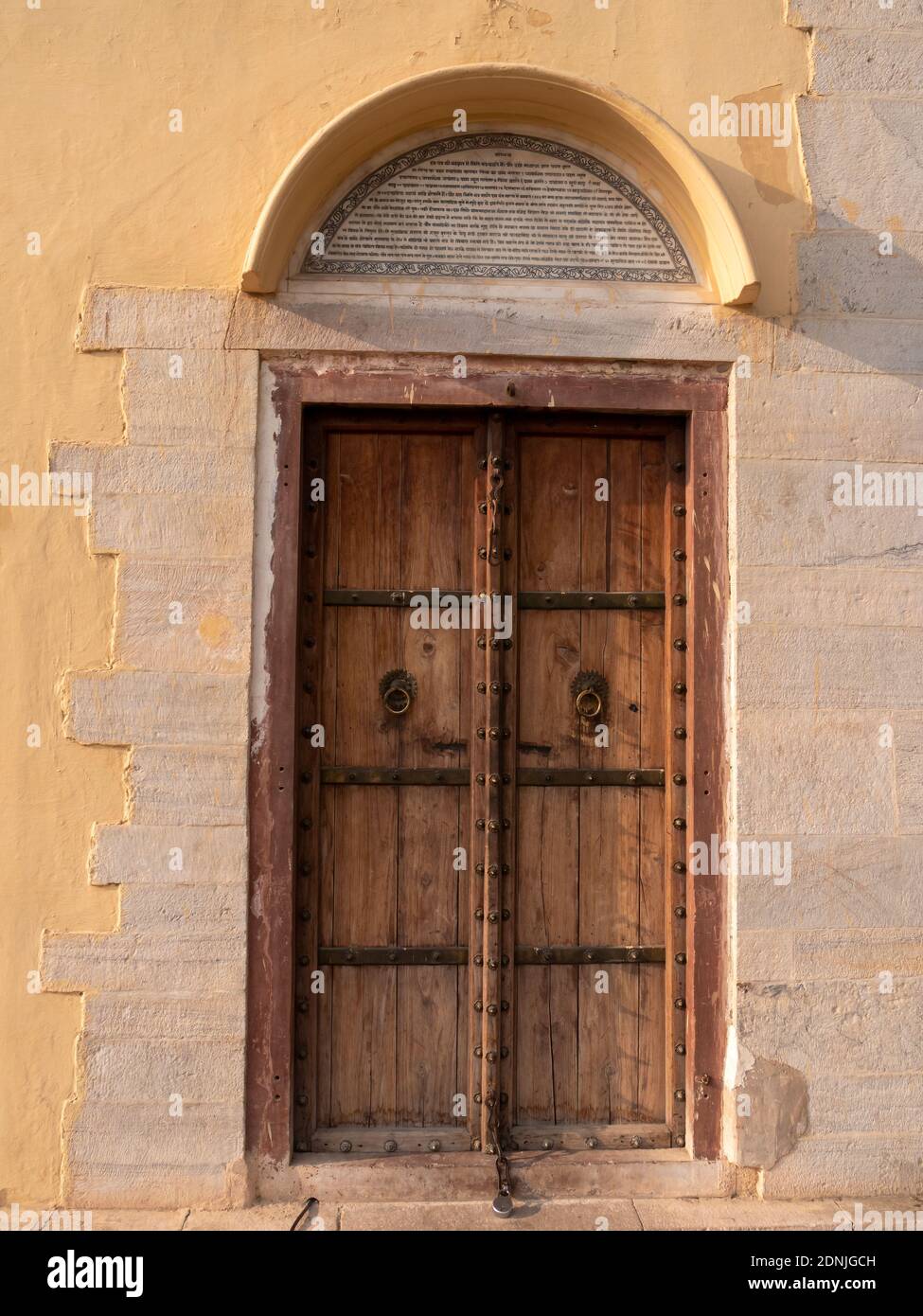 JAIPUR, INDIA - MARCH 21, 2019: close up of wooden door of samrat ...
