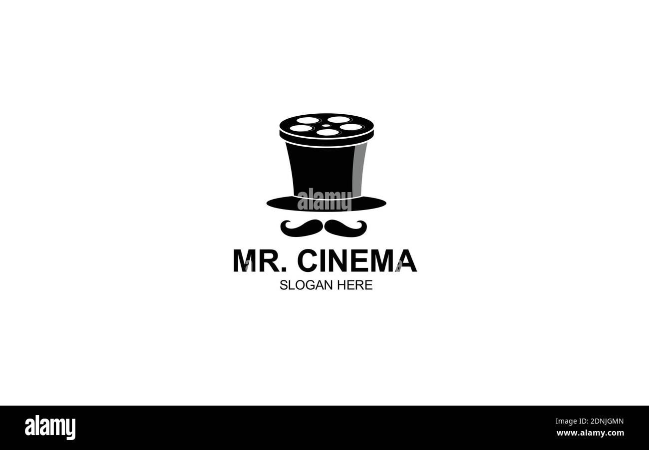 Mr. cinema with hat black Logo symbol Template Design Stock Vector