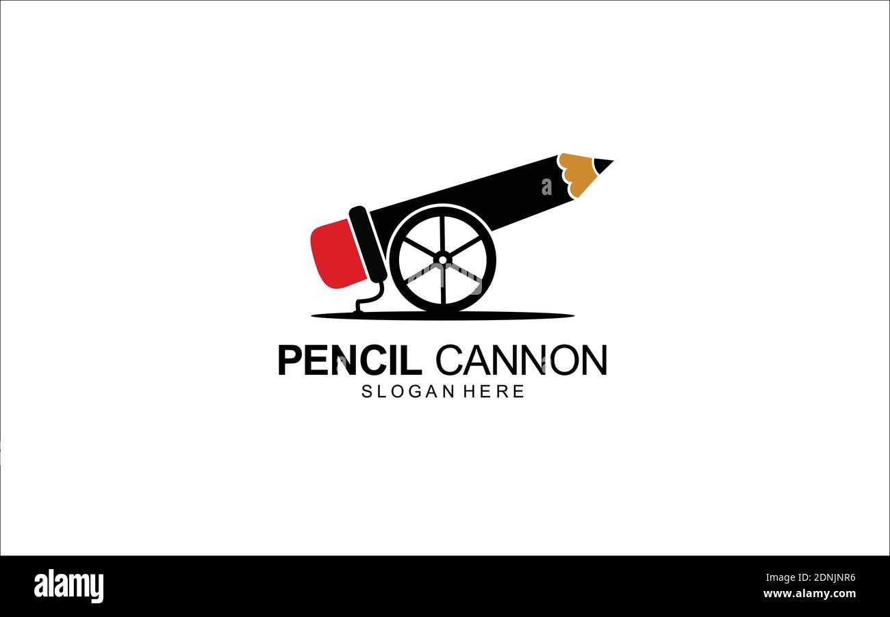 pencil cannon logo design concept Symbol Illustration Stock Vector