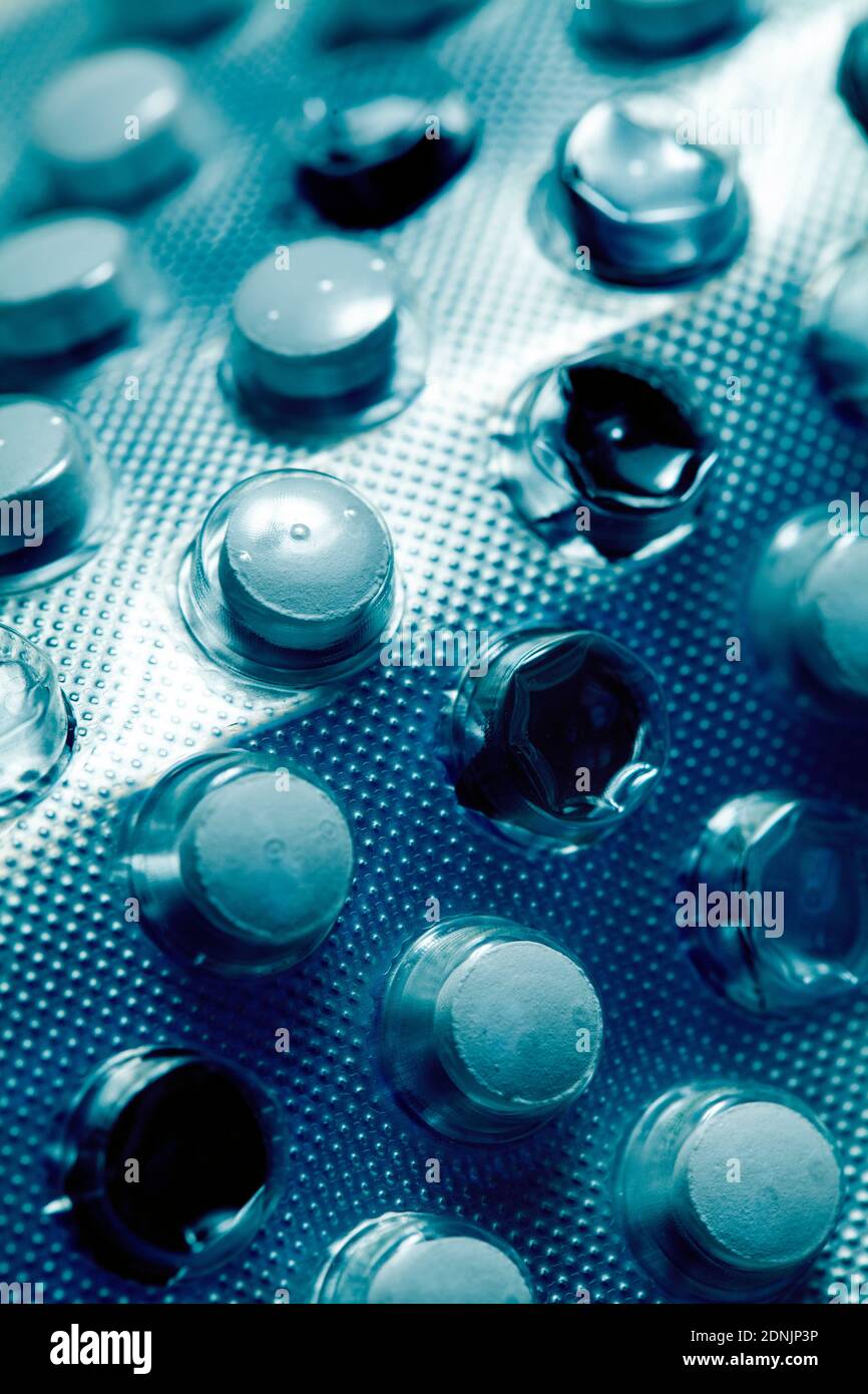 Blister Pack with Some White Tablets Stock Photo