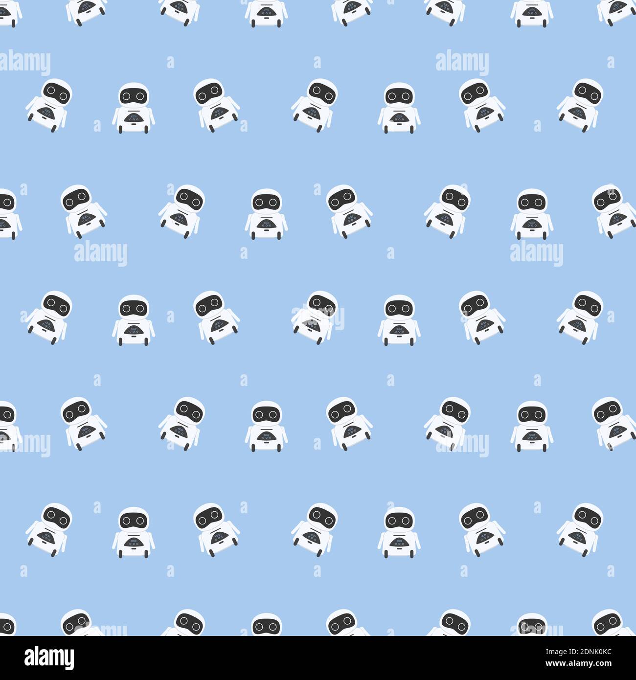 Pattern on blue background of white futuristic robots, artificial ...