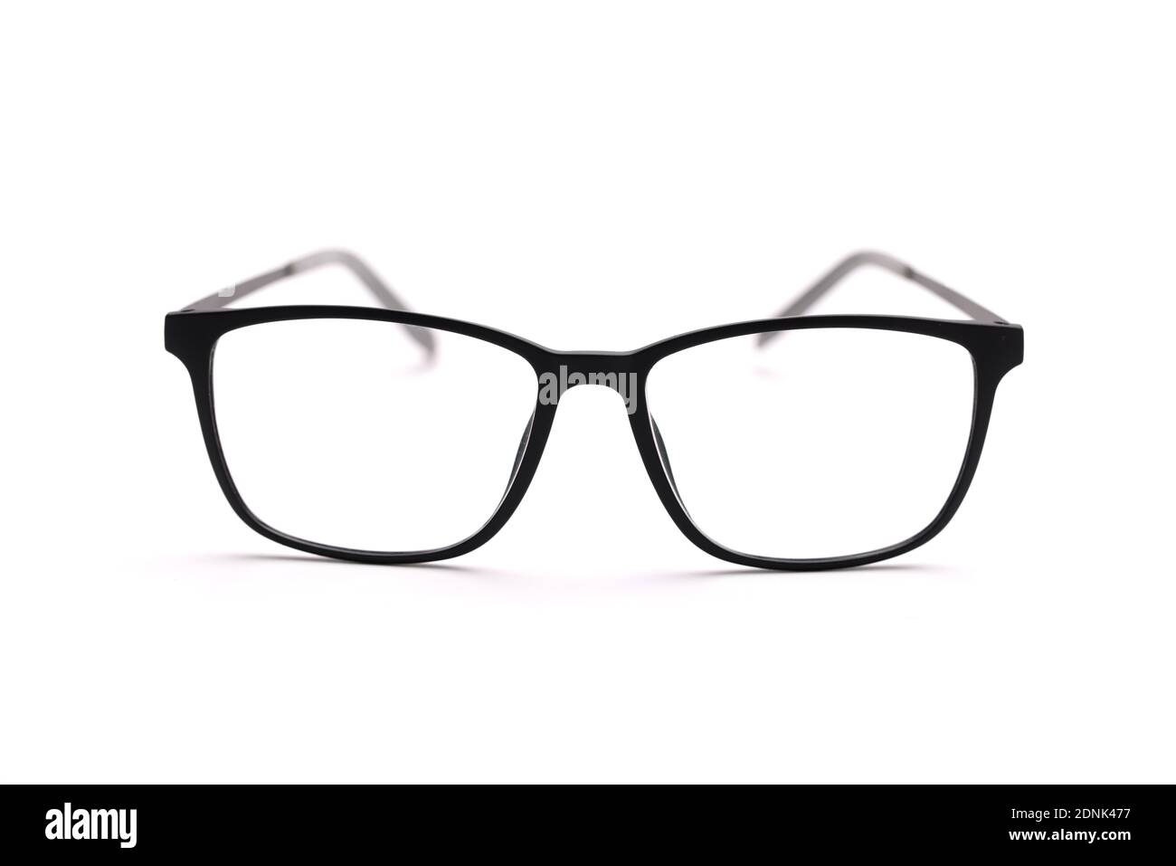 Closeup of black rimmed eyeglasses isolated on white background Stock Photo Alamy