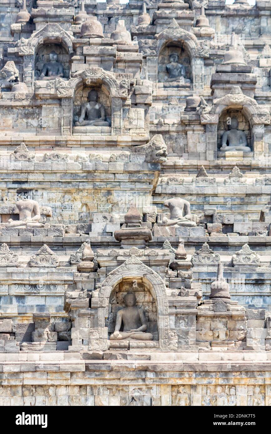 The ancient Buddhist temple in Borobudur, Indonesia Stock Photo