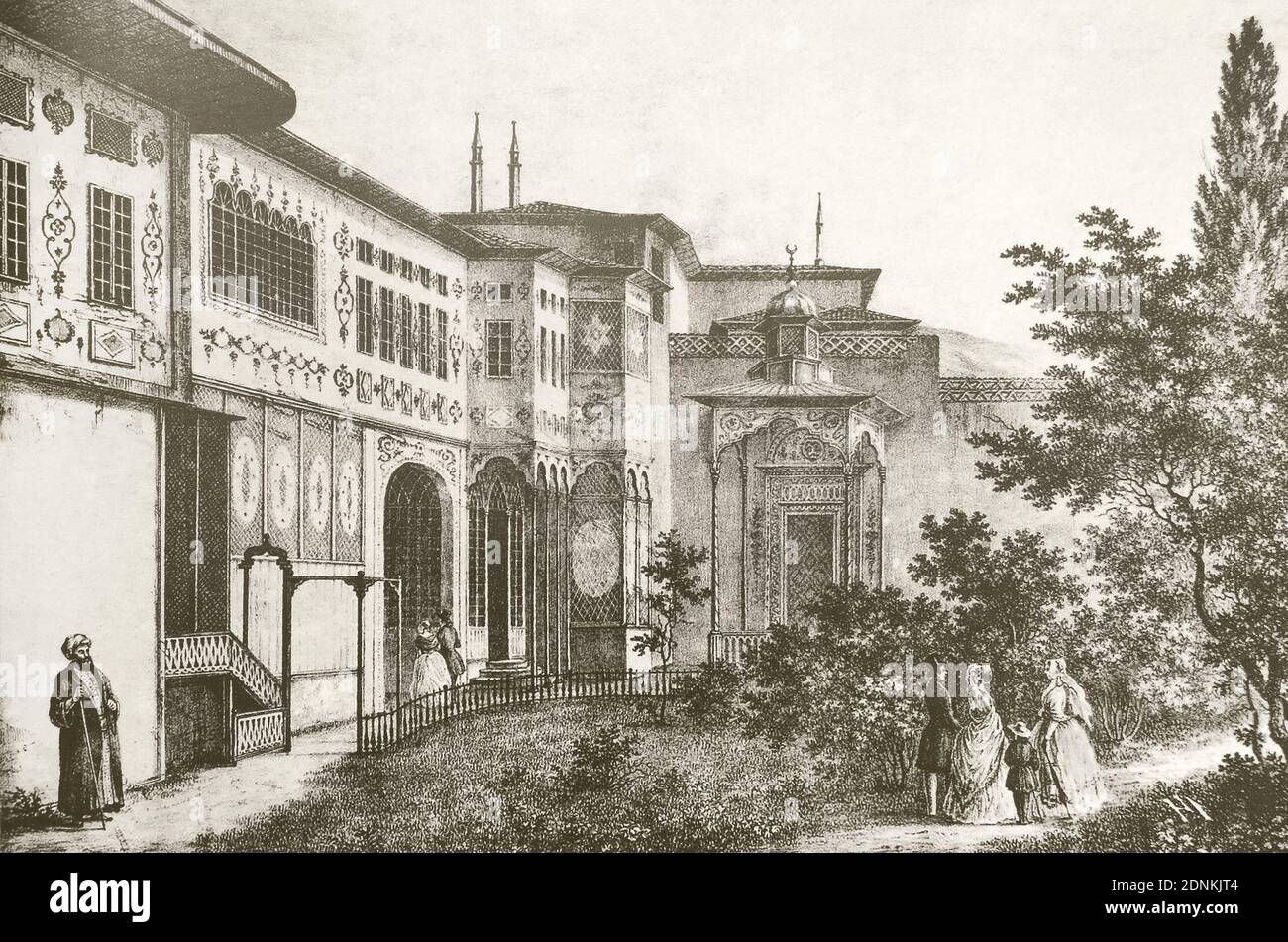 Bakhchisarai Khan Palace. Engraving of the 19th century. Stock Photo
