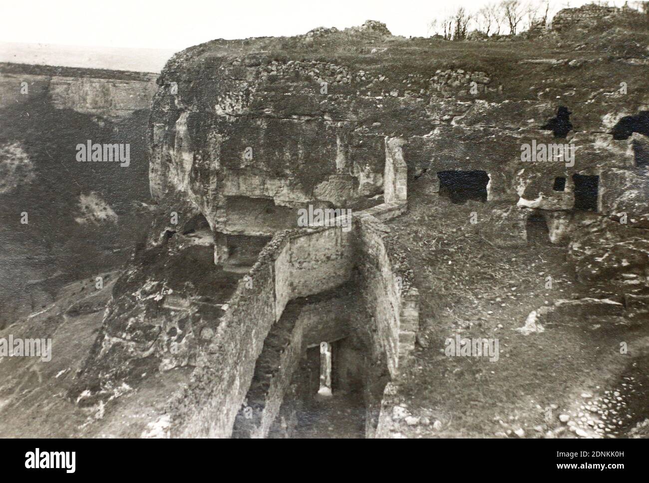 The cave town of Chufut-Kale in Bakhchisarai in the Crimea. Photo of the 1940s. Stock Photo