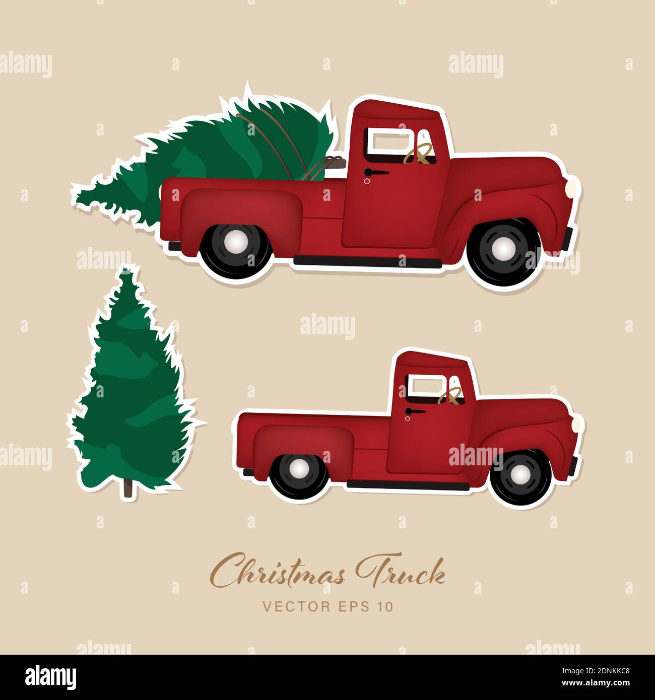 Red Christmas tree truck vector file for digital sticker, clipart etc. Stock Vector