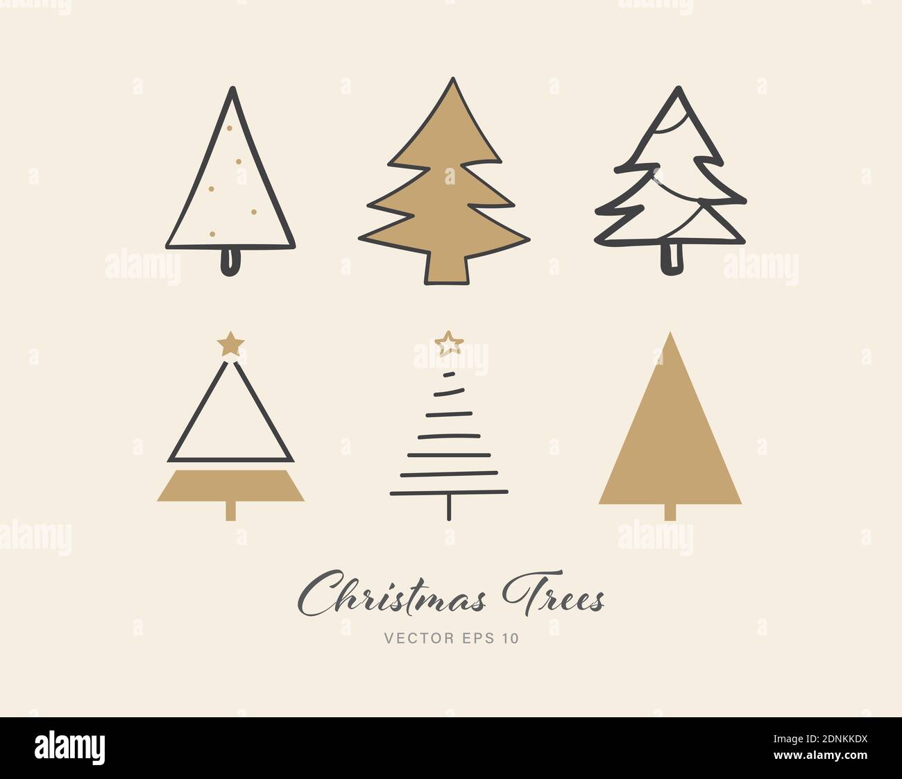 Christmas tree icon set of 6 designs on beige color background Stock Vector